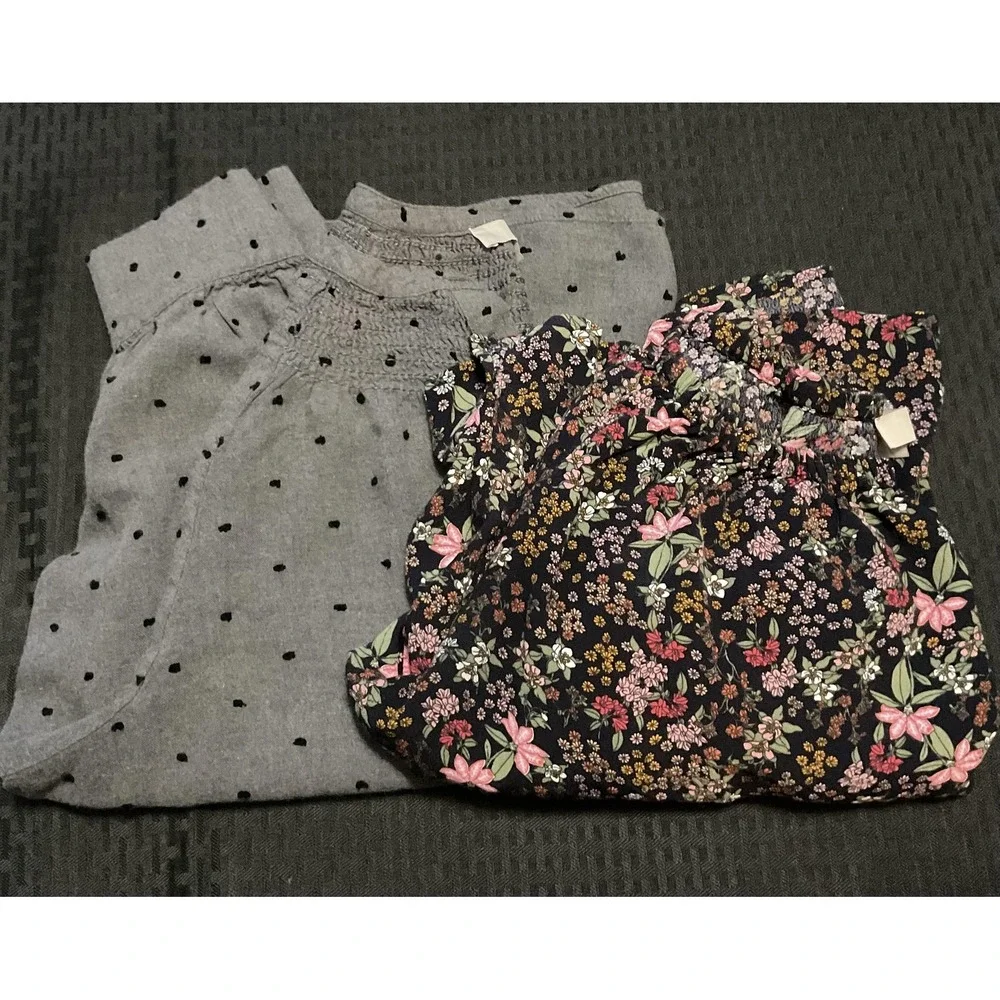 LOFT Shirts Womens XL Lot Of 2‎ Floral Gray 3/4 Sleeve Rayon Peasant Blouse Tops